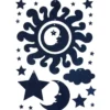 Stanzbogen, Sonne, Mond & Sterne, DIN A4, gelb/blau, 10 Bogen