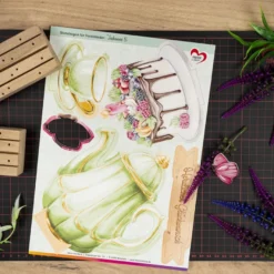 Stanzbogen, Teekanne, für Holzständer, DIN A4, 800g/m², 5 Designs, 5 Bogen