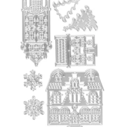 Stanzschablonen, Häuser, Tannen & Schneeflocken, 7 Stück