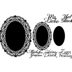 Stanzschablonen, Ovale Zierdeckchen & Schriften, 6cm x 3,8cm bis 26,6cm x 20cm, 8 Stück
