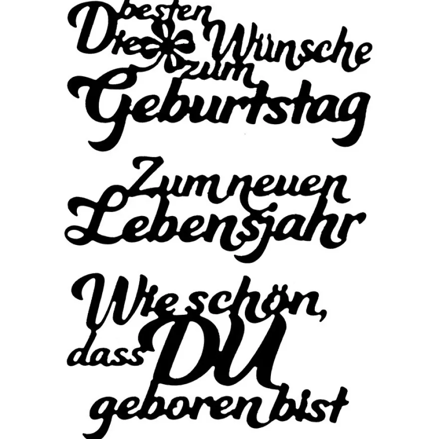 Stanzschablonen, Schriften, Geburtstagswünsche 3, 3,4cm bis 9,7cm, 3 Stück