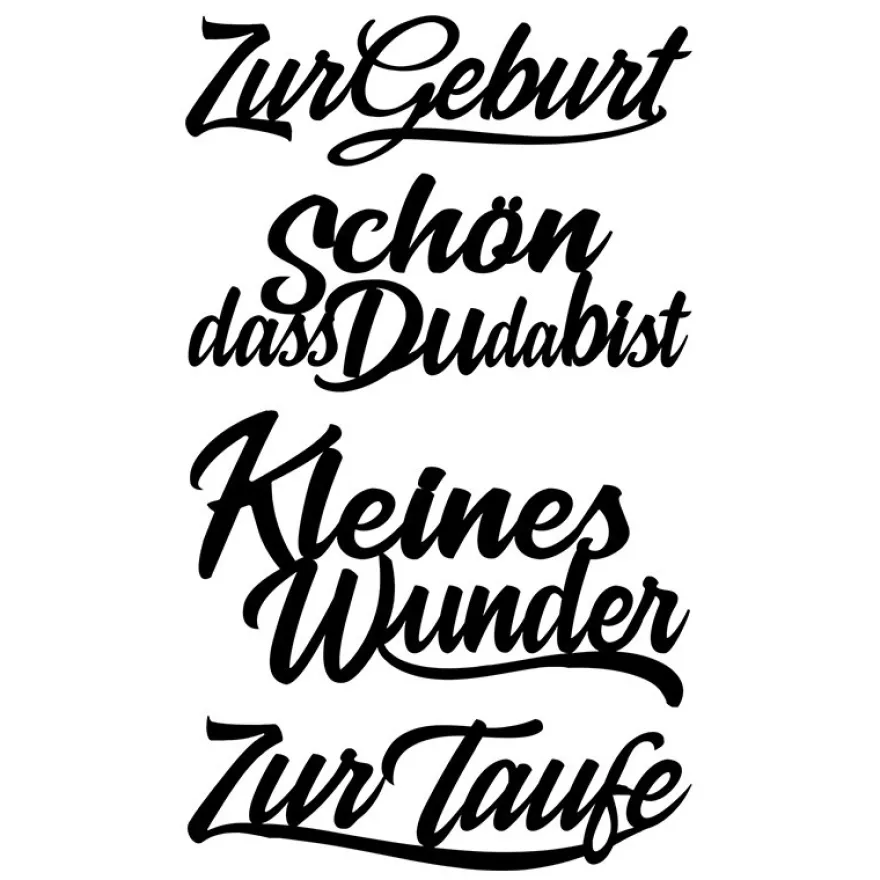 Stanzschablonen, Schriften, Zur Geburt, 3cm bis 8,2cm, 4 Stück