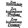 Stanzschablonen, Schriften, Zur bestandenen Prüfung, 2,9cm bis 8,5cm, 3 Stück