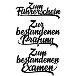 Stanzschablonen, Schriften, Zur bestandenen Prüfung, 2,9cm bis 8,5cm, 3 Stück