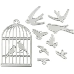 Stanzschablonen, Vogelkäfig & Vögel, 7,6cm x 4,8cm