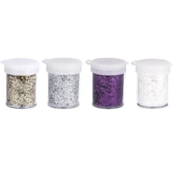 Stäbchen-Glimmer, je 12g, silber, violett, weiß, gold, 4 Dosen