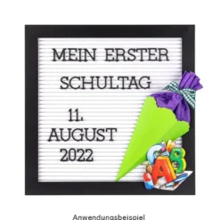 Stecktafel im Rahmen, 25cm x 25cm, mit 382 Buchstaben, Zahlen und Zeichen