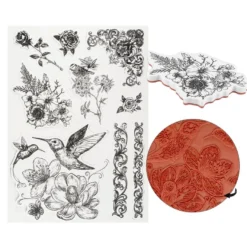 Stempel, Kolibris, Blüten & Bordüren, verschiedene Designs & Größen, 9 Stück