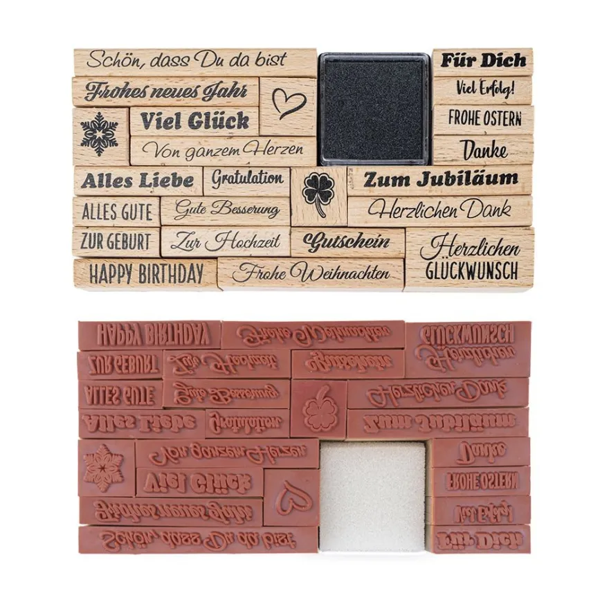 Stempel-Set, Anlässe, 23 Stempel, 1 Stempelkissen schwarz