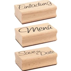 Stempelset, Holzstempel, 6,5cm x 4cm x 2,2cm, 3 Stück