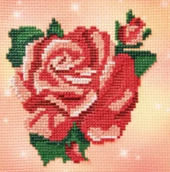 Stickbild-Set, malerischer Hintergrund, 14,5x14,5cm, Rose
