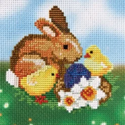 Stickbild-Set, malerischer Hintergrund, 14,5x14,5cm, Osterhase