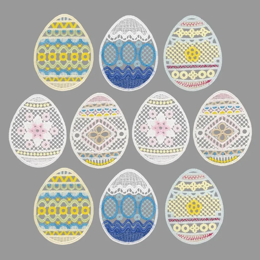 Stick-Designs, Farbenfrohe Ostereier, 7,5cm bis 10cm, 10 Stück