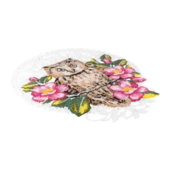 Stick-Design XL, Eule mit Wildrose, 22cm x 19,3cm, farbig, mit Aufhänge-Öse
