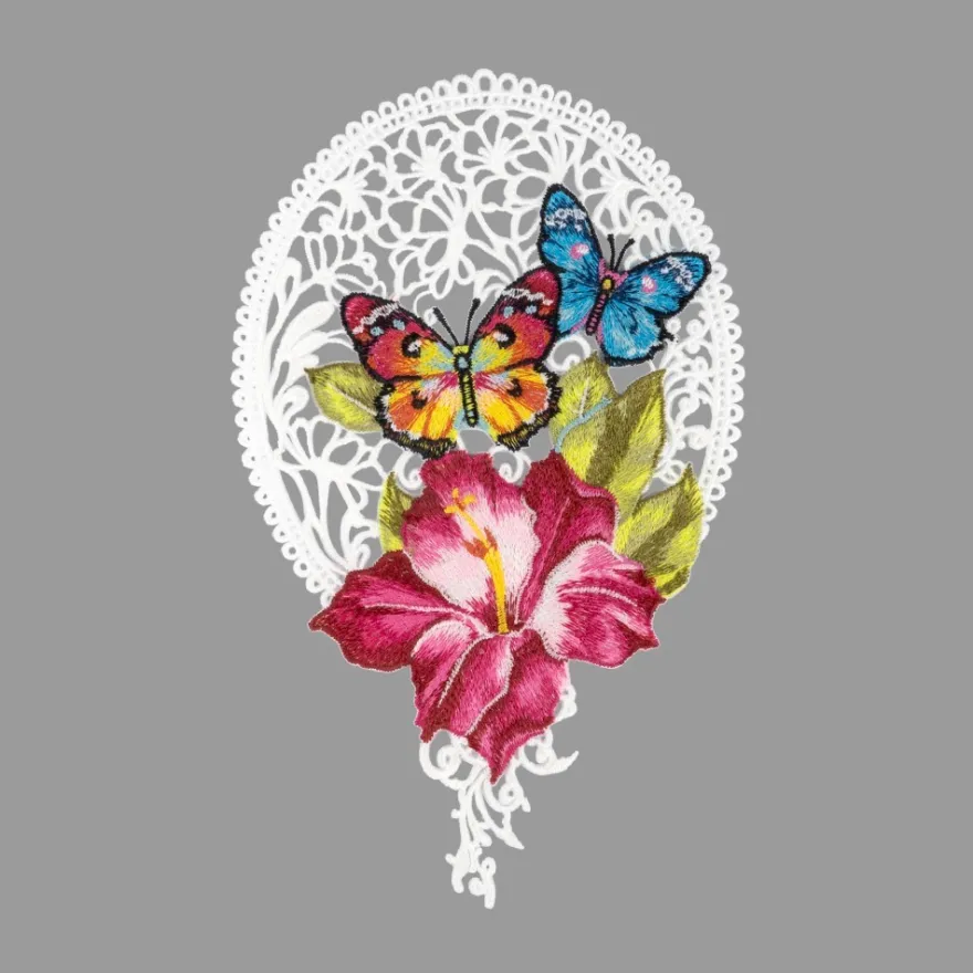 Stick-Design XL, Gladiole mit Schmetterlingen, 24cm x 15cm, farbig, mit Aufhänge-Öse