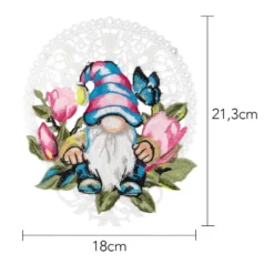 Stick-Design XL, Wichtel mit Magnolie, 21,3cm x 18cm, farbig, mit Aufhänge-Öse