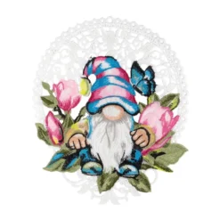 Stick-Design XL, Wichtel mit Magnolie, 21,3cm x 18cm, farbig, mit Aufhänge-Öse