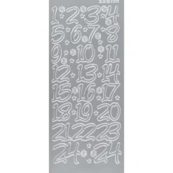 Sticker, Adventskalender-Zahlen, Perlmuttfolie, silber