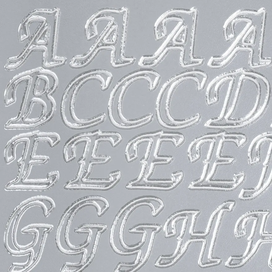 Sticker, Alphabet, Großbuchstaben, Perlmuttfolie, silber