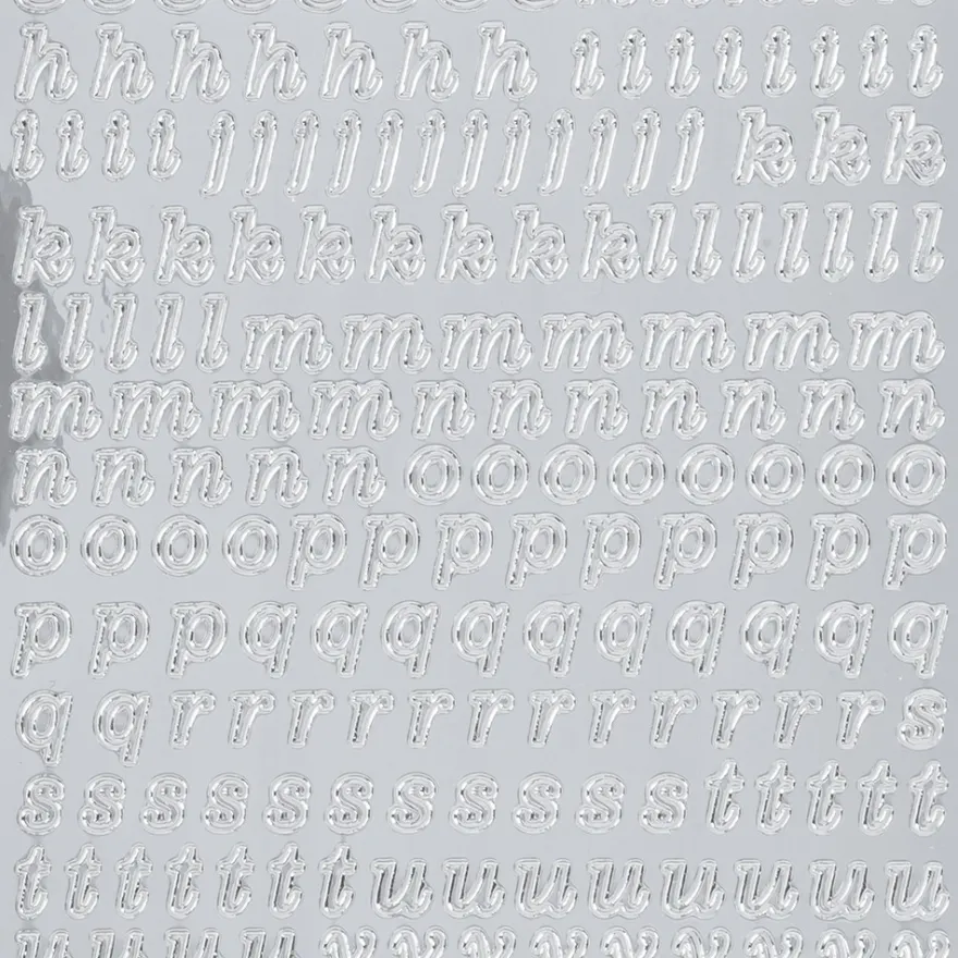 Sticker Alphabet 8, Kleinbuchstaben, Spiegelfolie, silber