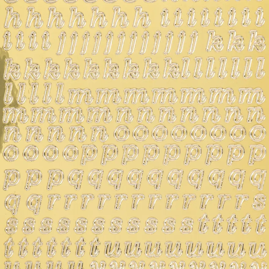 Sticker Alphabet 8, Kleinbuchstaben & Zahlen, Spiegelfolie, gold