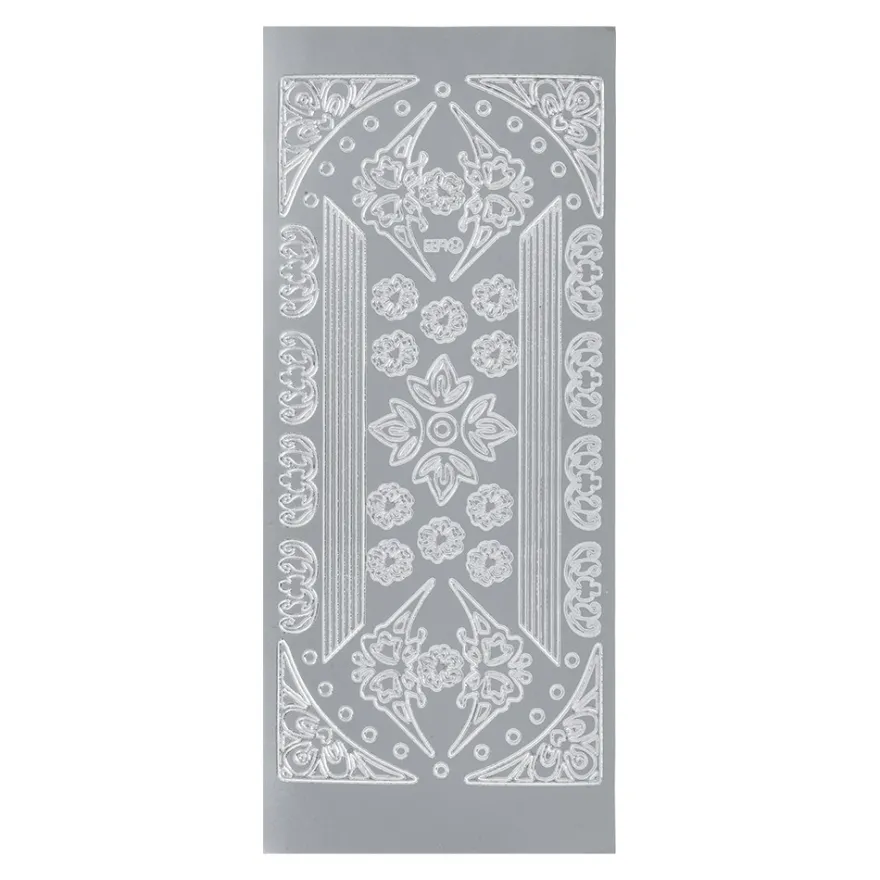 Sticker, Blumen-Ornamente & Linien, Perlmuttfolie, silber
