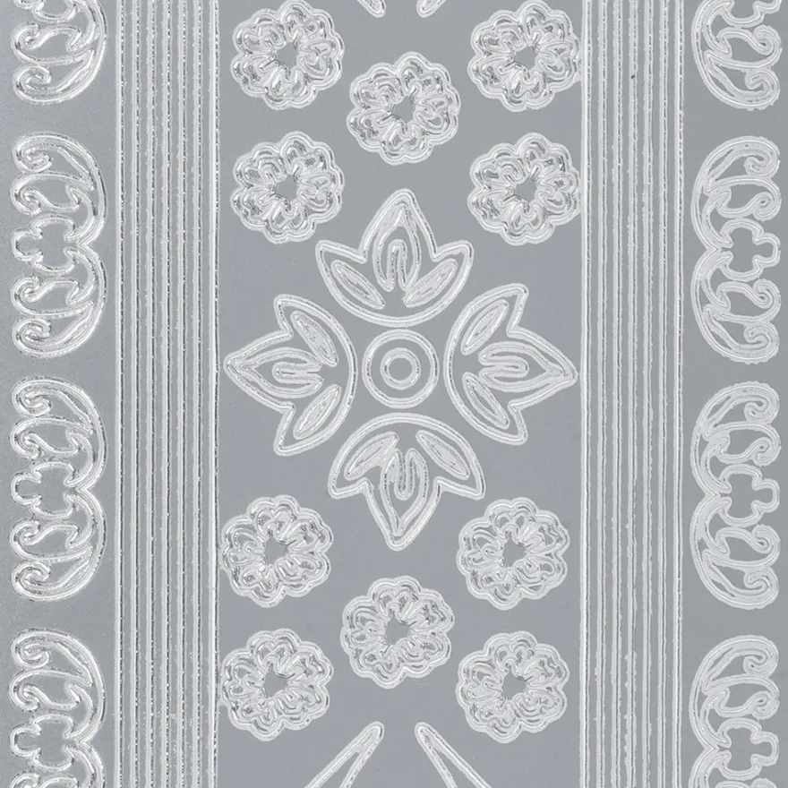 Sticker, Blumen-Ornamente & Linien, Perlmuttfolie, silber