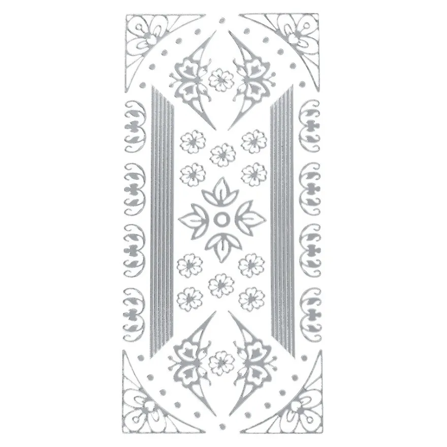 Sticker, Blumen-Ornamente & Linien, Perlmuttfolie, silber
