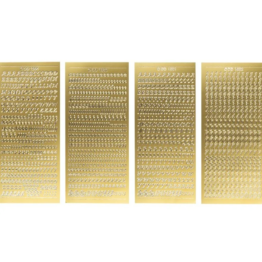 Stickerbogen, Buchstaben & Zahlen, gold, 4 Bogen