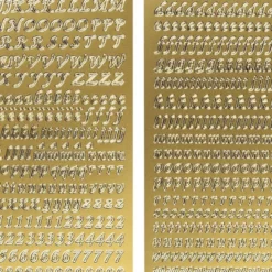 Stickerbogen, Buchstaben & Zahlen, gold, 4 Bogen