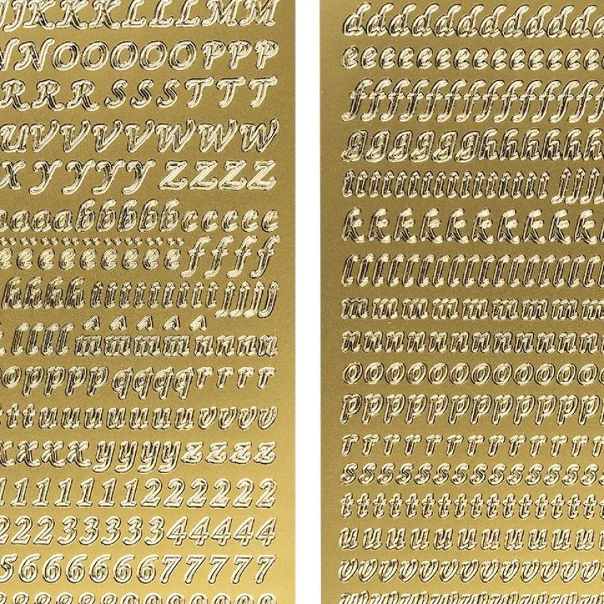 Stickerbogen, Buchstaben & Zahlen, gold, 4 Bogen