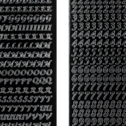 Stickerbogen, Buchstaben & Zahlen, schwarz, 4 Bogen