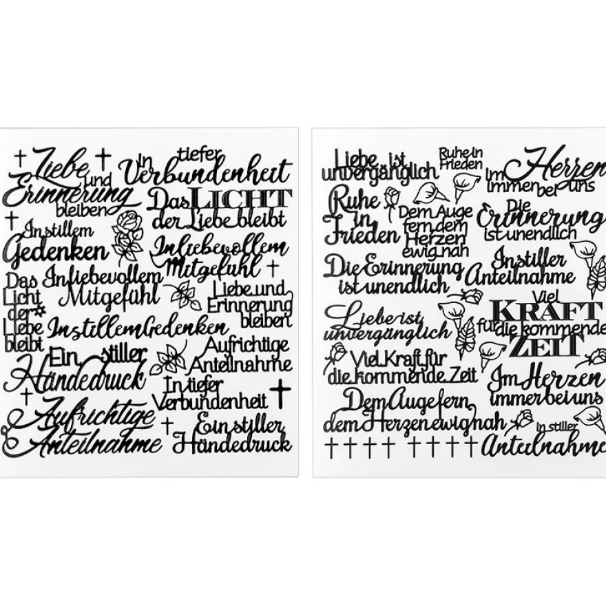 Stickerbogen "Handlettering Art", Kondolenz, schwarz, schwarz/silber, 20cm x 23cm, 4 Bogen