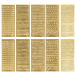 Sticker, Buchstaben und Zahlen, Perlmutt- und Spiegelfolie, versch. Designs, gold, 10 Bogen