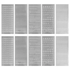 Sticker, Buchstaben und Zahlen, Perlmutt- und Spiegelfolie, versch. Designs, silber, 10 Bogen