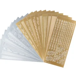 Sticker, Ecken & Bordüren, Perlmuttfolie, gold & silber, 20 Bogen