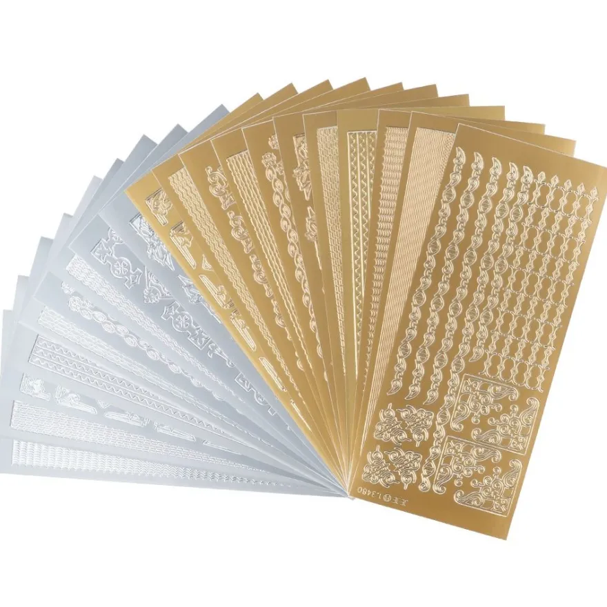 Sticker, Ecken & Bordüren, Perlmuttfolie, gold & silber, 20 Bogen