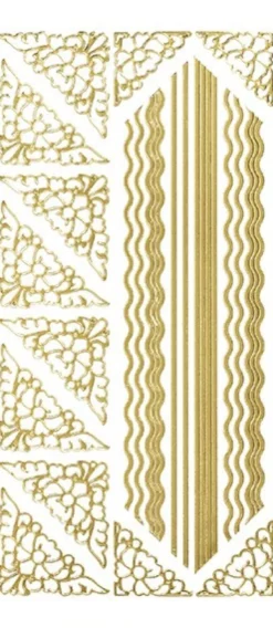 Sticker, Ecken mit Ornamenten, Linien und Wellenlinien, gold