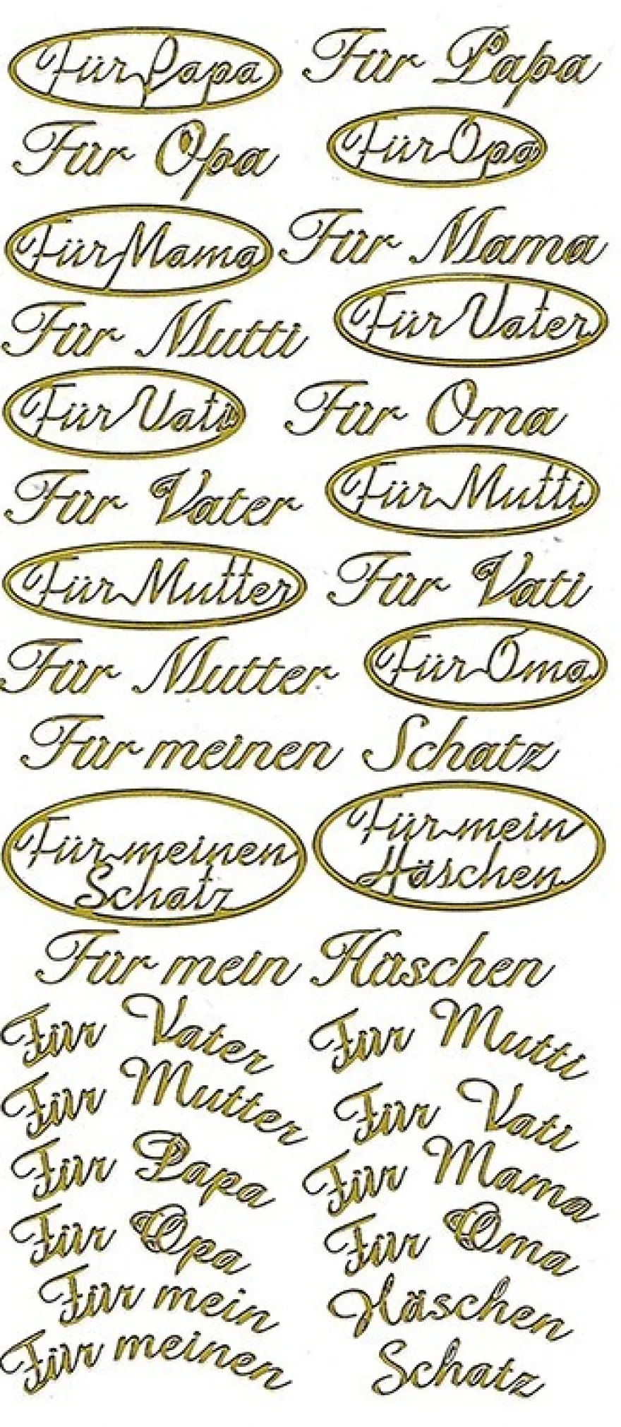 Sticker "Für Mama", "Für Papa", "Für meinen Schatz", gold