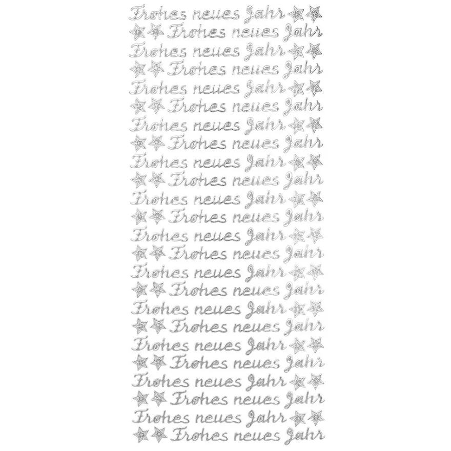 Sticker, Frohes neues Jahr, Perlmuttfolie, silber