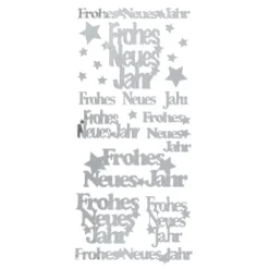 Sticker Frohes Neues Jahr, Spiegelfolie, silber