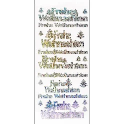 Sticker, Frohe Weihnachten, Holografie-Folie, silber