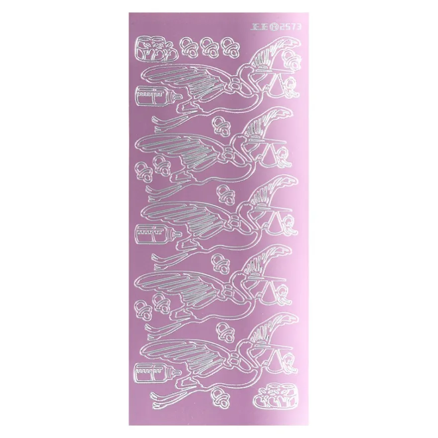Sticker, Geburt/Storch, Spiegelfolie, rosa