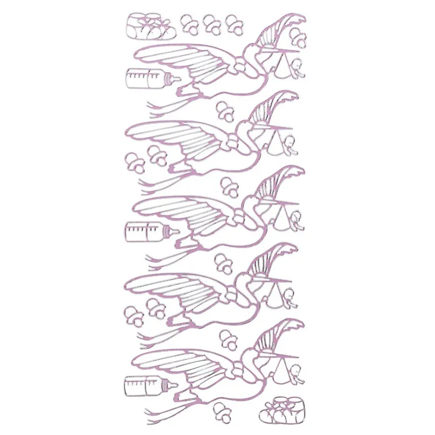 Sticker, Geburt/Storch, Spiegelfolie, rosa