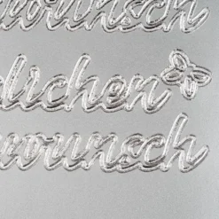 Sticker, Herzlichen Glückwunsch, Perlmuttfolie, silber