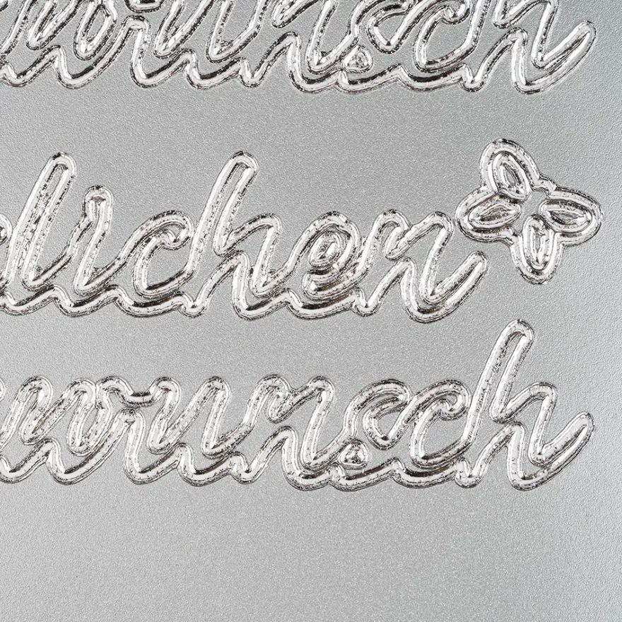 Sticker, Herzlichen Glückwunsch, Perlmuttfolie, silber