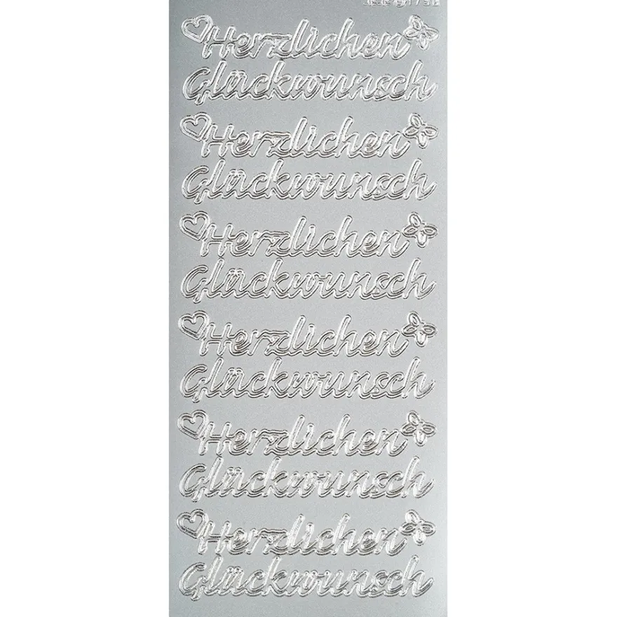 Sticker, Herzlichen Glückwunsch, Perlmuttfolie, silber