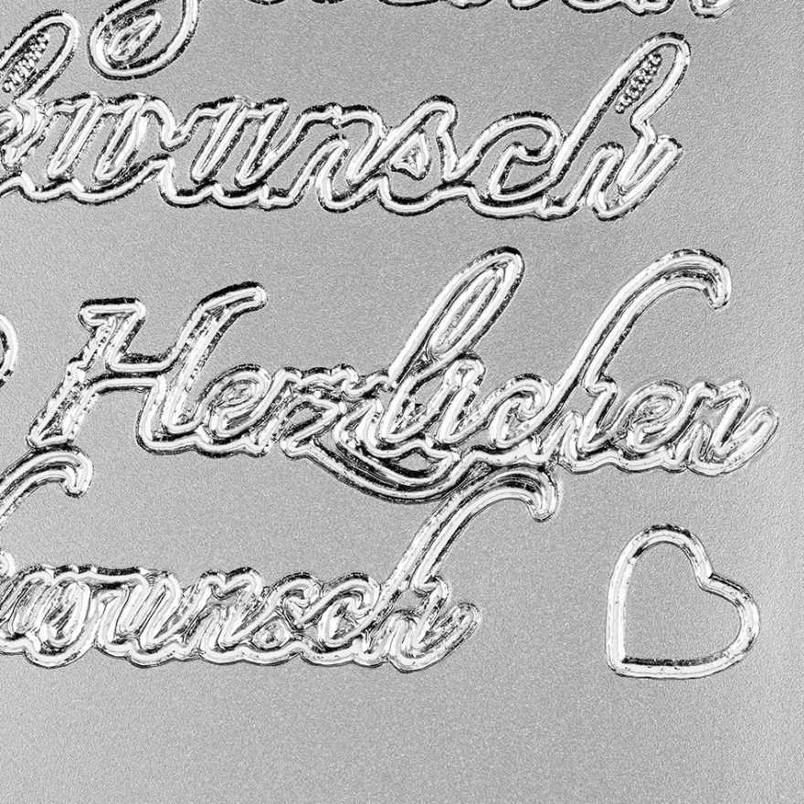 Sticker, Herzlichen Glückwunsch, Perlmuttfolie, silber