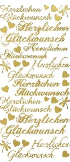 Sticker, Herzlichen Glückwunsch, Perlmuttfolie, gold