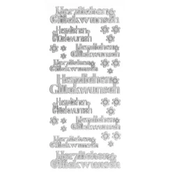 Sticker, Herzlichen Glückwunsch, Diamantfolie, silber